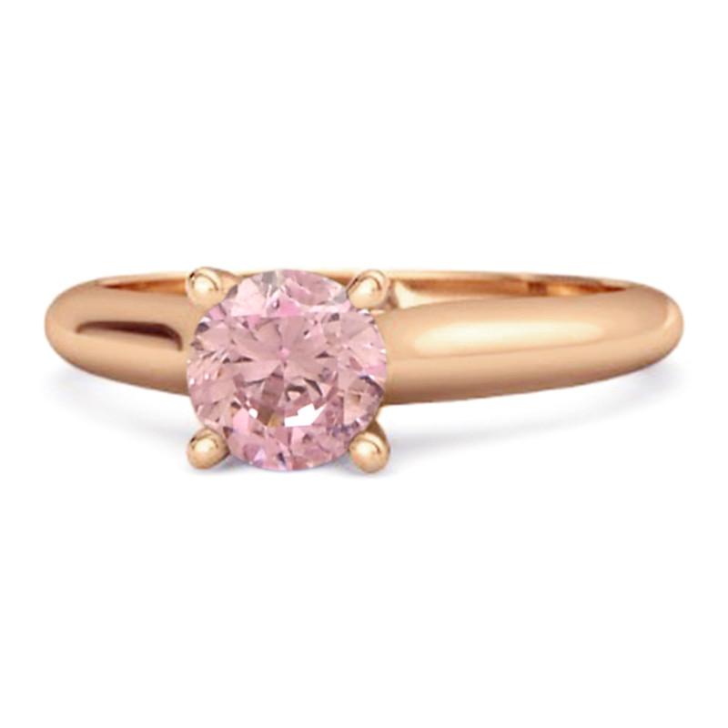 

Pink CZ Round Solitaire Women Wedding Ring - 925 Sterling Silver Rose Gold Vermeil 6 рожевий колір золота