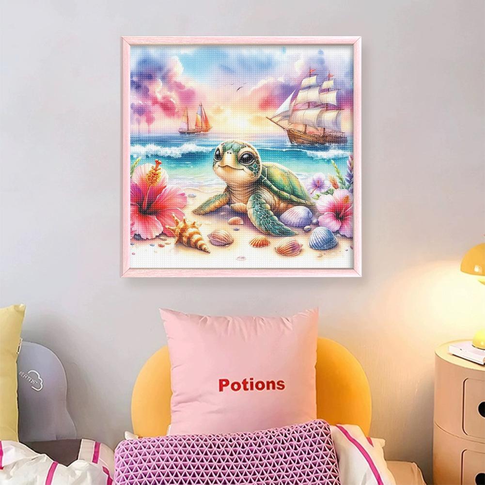 Beach Printed Cross Stitch Kit DIY 11CT Embroidery Craft Set Home Decoration