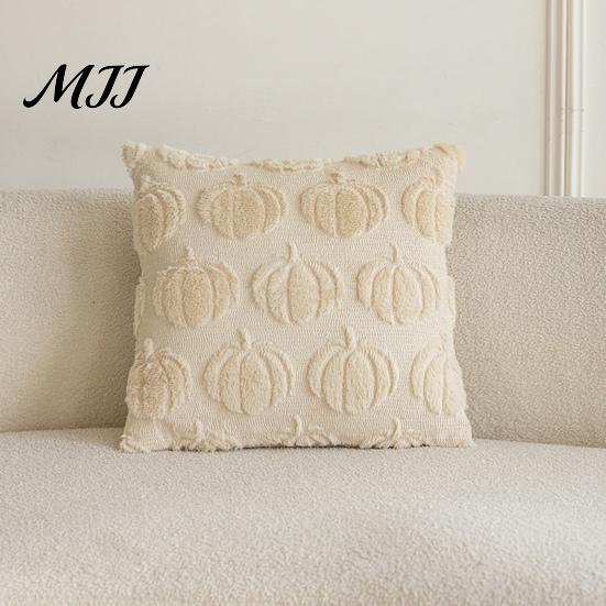 Fall Decor Pillow Case Pumpkin Pattern Pillowcase Solid Color Hide Zipper Soft Wool Pillowcases Velvet Halloween Cushion Cover Home Durable