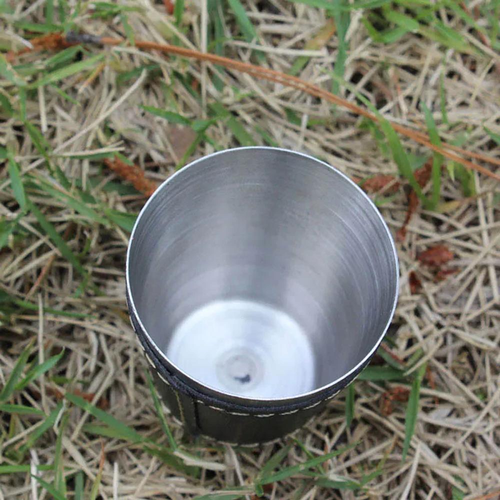 4pcs 75ml Outdoor Travel Cups Set Camping Tableware Stainless Steel Cup with PU Leather Portable Coffee Wine Beer Whisky Cup