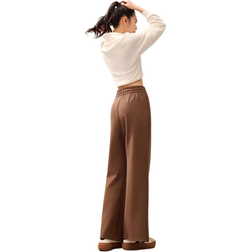 Anta Comfortable Casual Simple High-Waisted Straight Loose Knit Sports Pants Women Bottoms Cappuccino-Brown 162518307-1
