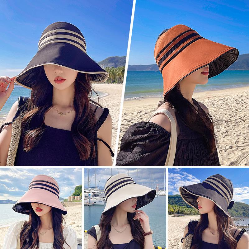 Women'S Summer Hat Female Outdoor Beach Uv Protection Breathable Empty Top Hats Lady Foldable Hollow Scallop Cap