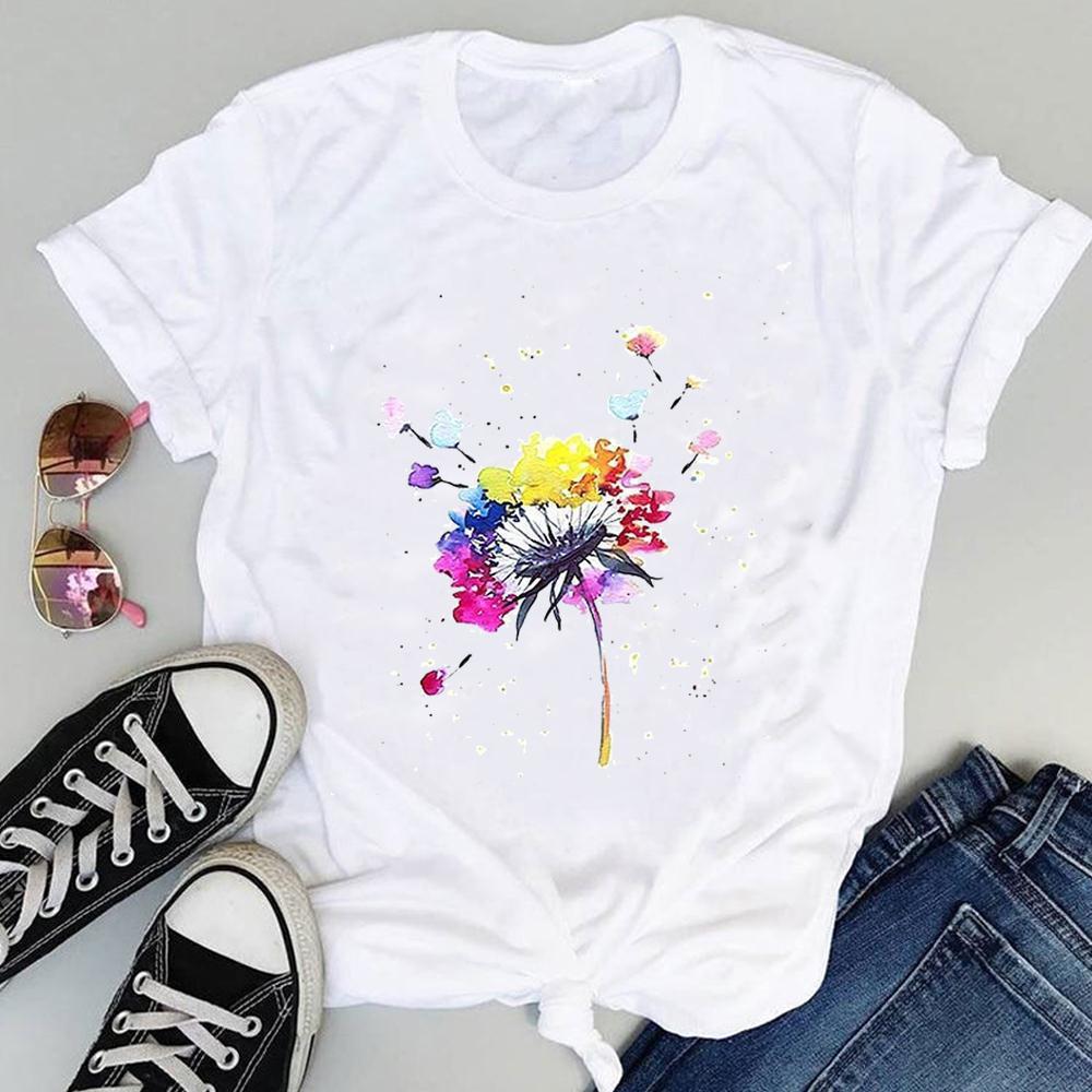 Summer New Shortsleeved Tshirt with Swan and Butterfly Print Patterns Roundneck Top Made of Modal Fabric Women Clothing
