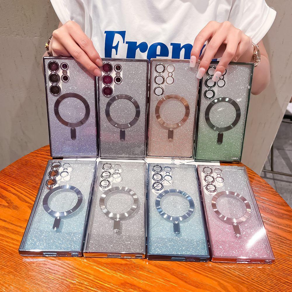 Pro Samsung Galaxy S23 S22 Ultra S21 Plus/iphone 14 13 12 11 Pro X XR XS max Magsafe bezdrátové nabíjení magnetické pouzdro Glitter Card Transparentní kryt