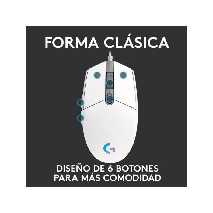 Souris gamer - Filaire - Logitech G - G203 - Blanc