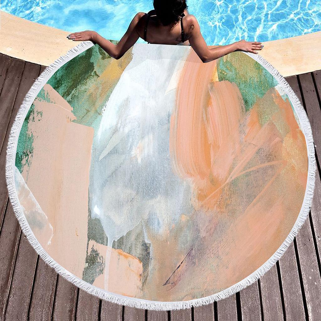 Abstract Watercolor Round Beach Towel,Splashing Ink Lightweight Absorbent Sand Proof Beach Blanket for Swim Sport Beach Gym Yoga