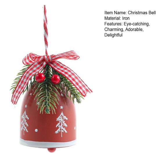 Rustic Christmas Bell Ornaments with Artificial Pine And Red Berries Vintage Metal Jingle Bells Hanging Decoration for Tree Door Wall Home Decor