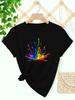Vibrant Rainbow Splash Print Womens Tee Casual Sporty Round Neck Short Sleeve TShirt Machine Washable Black