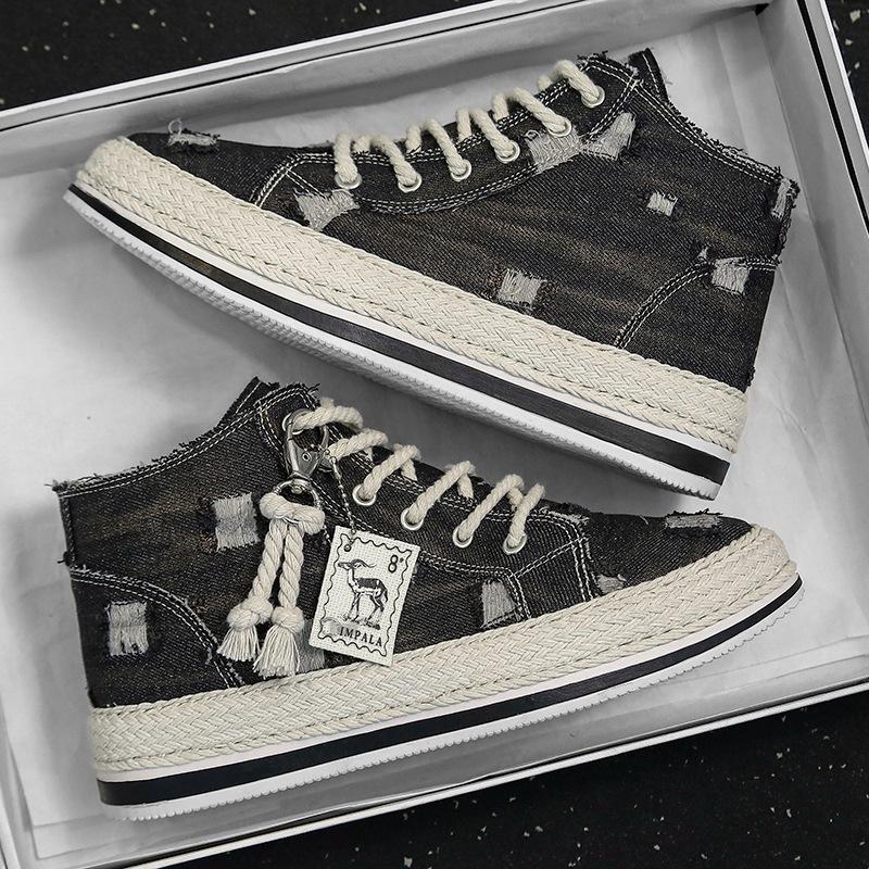 Fashion Men's High Top Canvas Sneakers with Lace Up Classic Casual Walking Shoes 2025 Summer New Youth Rundown Style Cricket Shoes