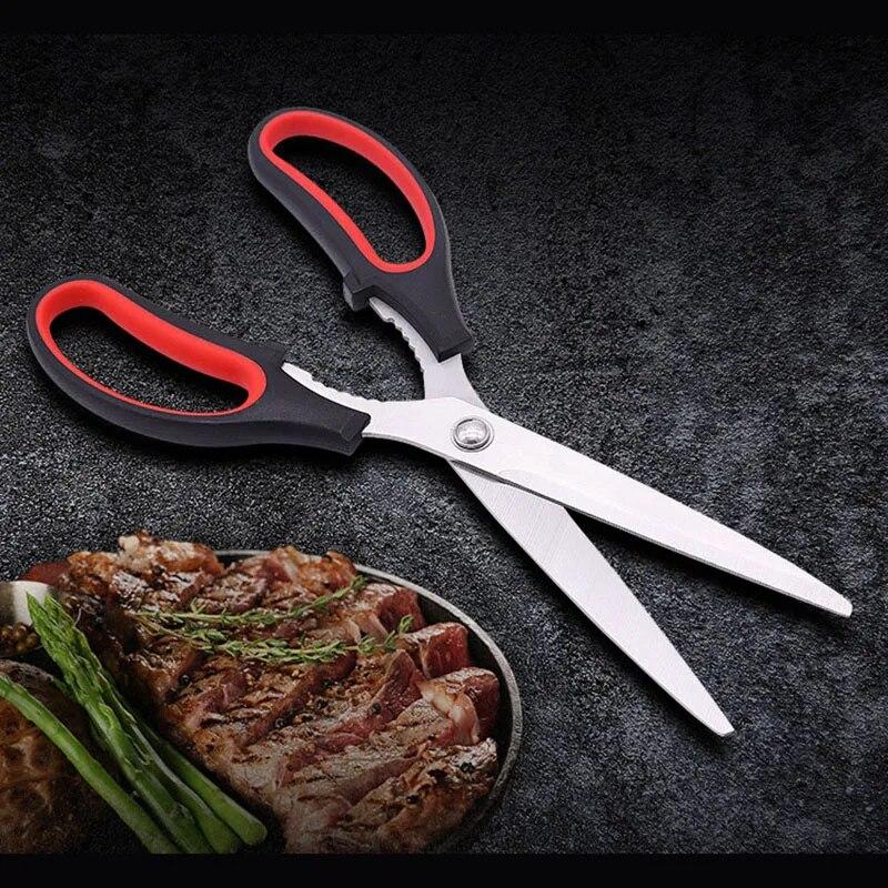 Stainless Steel PP Handle Korean Barbecue Clips Household Multi Functional Kitchen Scissors With Beer Bottle Opener