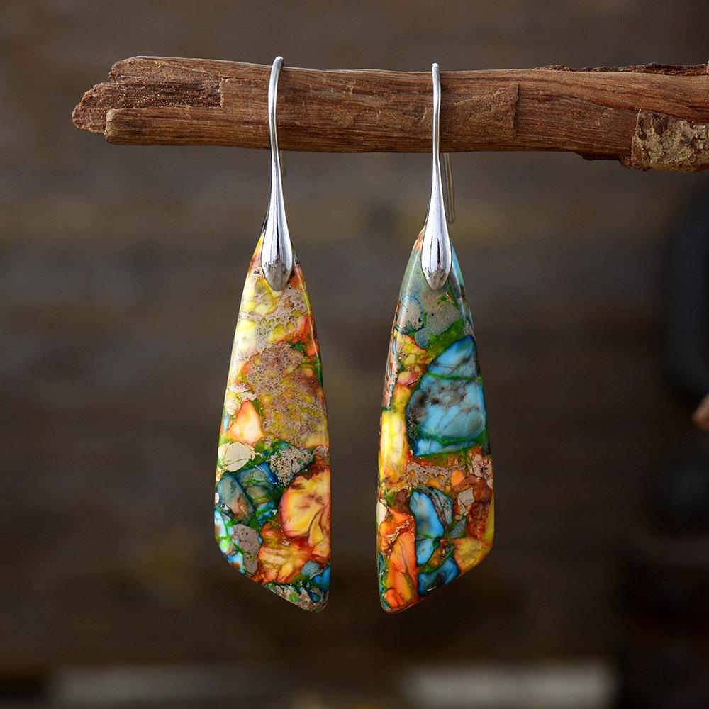 Bohemian Emperor Stone Geometric Pendant Earrings Popular Natural Stone Jewelry