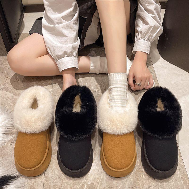 2025 winter velvet thickened snow boots women's short boots Korean version non-slip flat-bottomed student warm cotton shoes Mao Mao shoes