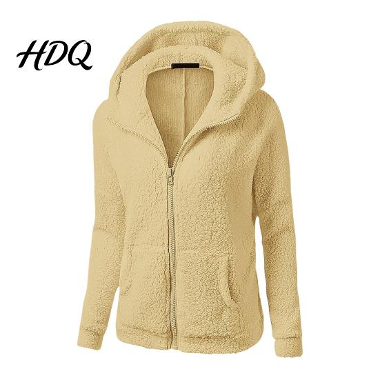 Casual Warm Jacket Women Full Zip Fleece Hoodie Solid Color Hooded for Coat with Pockets Fall Winter Loose Fit Daily Wear