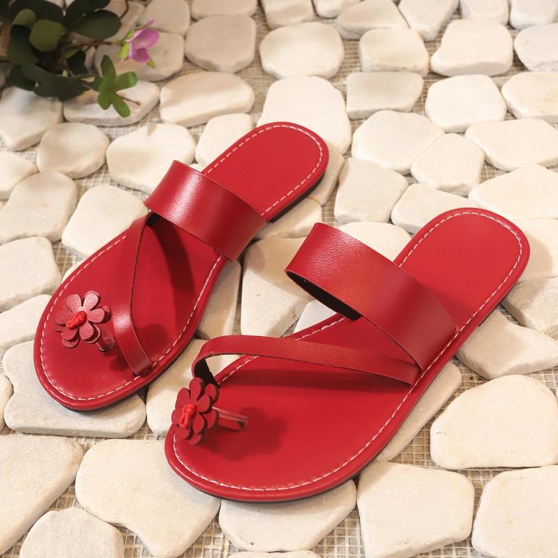 Female Shoes On Sale 2024 Toe Set Women's Slippers Summer Flowers Solid Solft Sole Casual Comfortable Flat Large Size Slippers
