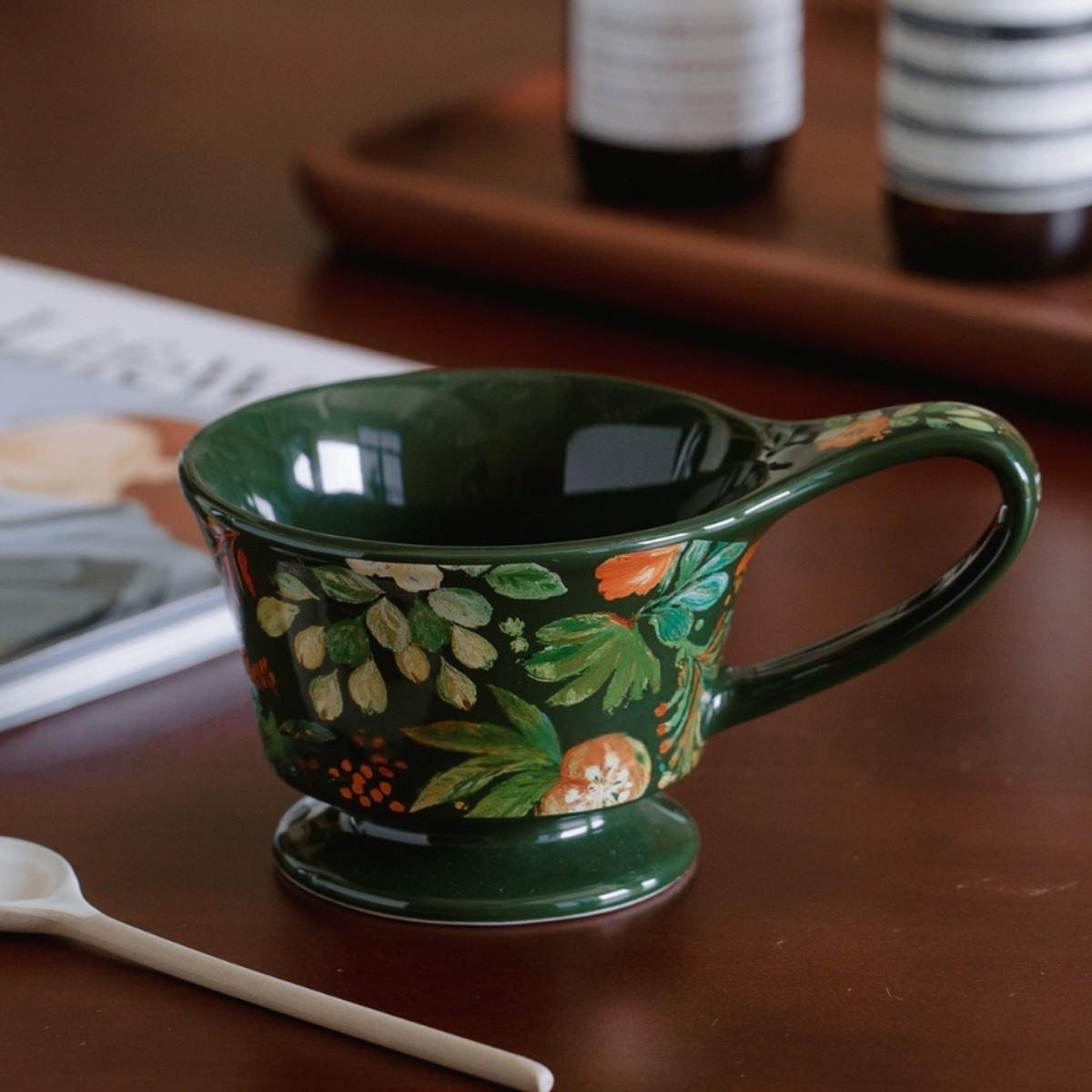 

Retro French Mugs with A Sense of Design Latte Art Cups Coffee Cups Ceramic Gifts Red and Green Shaped Oil Paintings 201-300ml