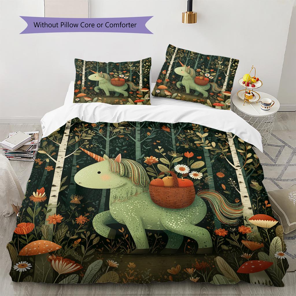 Forest Cartoon Animals Pattern Bedding Quilt Set  Home Decoration  Gift (1 * duvet cover + 2 * pillowcase  without core)