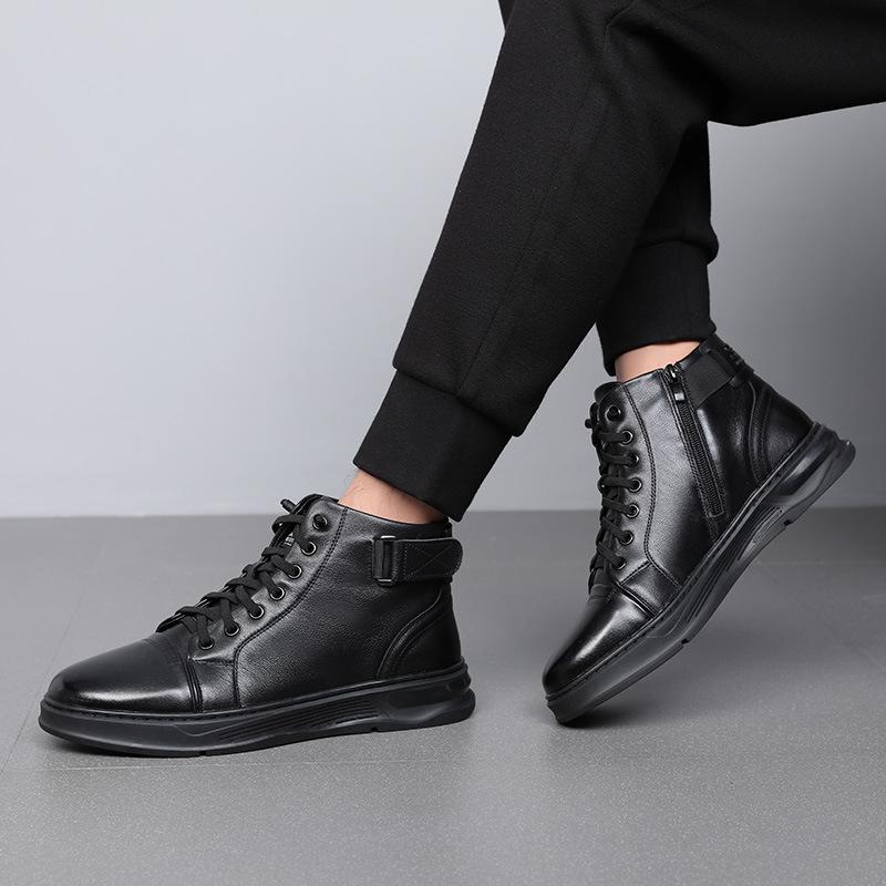 Shoes men's shoes autumn and winter Martin boots men's velvet warm leather high-top tooling shoes trendy British style short boots