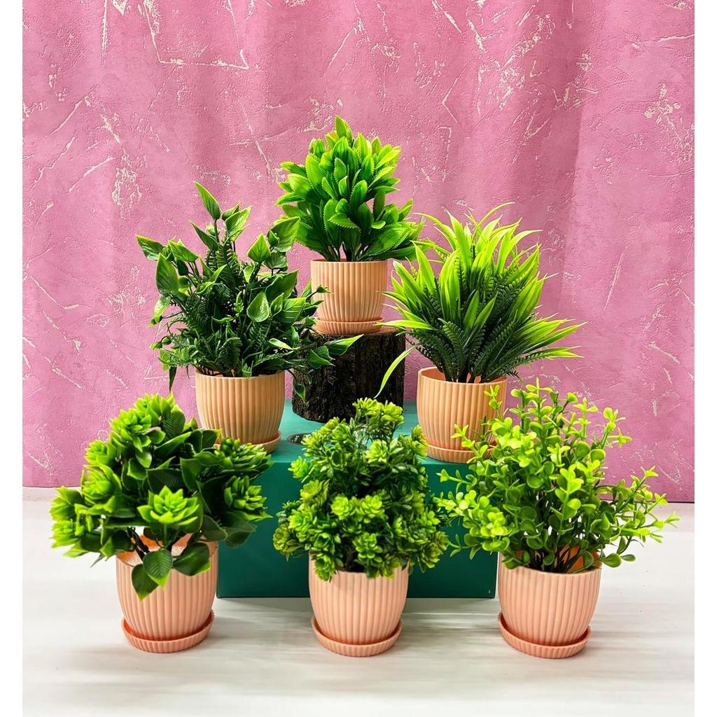 Plastic 6 Packs Fake Plants Small,Mini Artificial Plants Indoor For Home Farmhouse Bathroom Shelf Décor(Height : 17Cm,Pink)