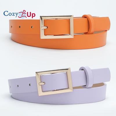 Ceinture pour femme avec boucle carrée dorée, décoration couleur bonbon, ceinture en jean en PU souple simple et polyvalente