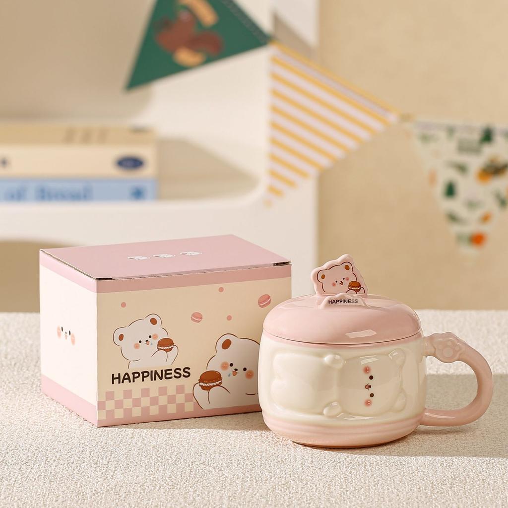 Ručně malovaný reliéfní roztomilý kreslený hrnek s mazlíčkem do kanceláře, vysoce hodnotný, roztomilý dívčí hrnek na vodu, dárek k narozeninám, suvenýr