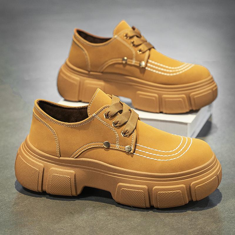 Derby Shoes Men's Autumn British Style Casual Leather Shoes Men's High Sense Sports Thick Sole Heightening Black Big Head Trendy Shoes