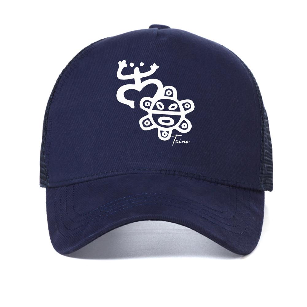 

Puerto Rican Sun & Frog Graphic baseball cap Causal Printed cap Harajuku Streetwear Mens mesh breathable adjustable Trucker hat Adjustable темно-синього кольору