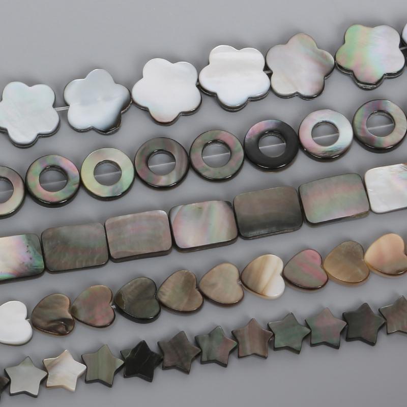 Colgantes de dijes geométricos de concha negra Natural de 39cm para hacer joyería DIY, pulseras, collares