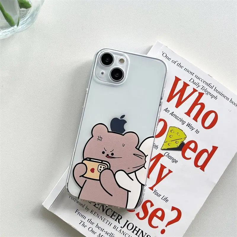 

Cute Cartoon Rabbit Bear Clear Phone Case for IPhone 15 14 13 12 11 Pro XS Max X XR SE2 Soft Couple Cover for Iphone 7 8 15 Plus iPhone 12