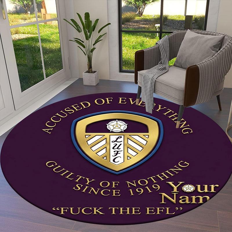 Leeds United Custom Name Round Area Rug,Carpet Rug for Living Room Bedroom Sofa Playroom Decor,Non-slip Floor Mat
