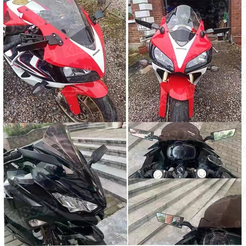 Universal Black Wing Mirrors for Motorcycles, Adjustable Rotating Canards, Left and Right Set for YZF, ZX, and CBR