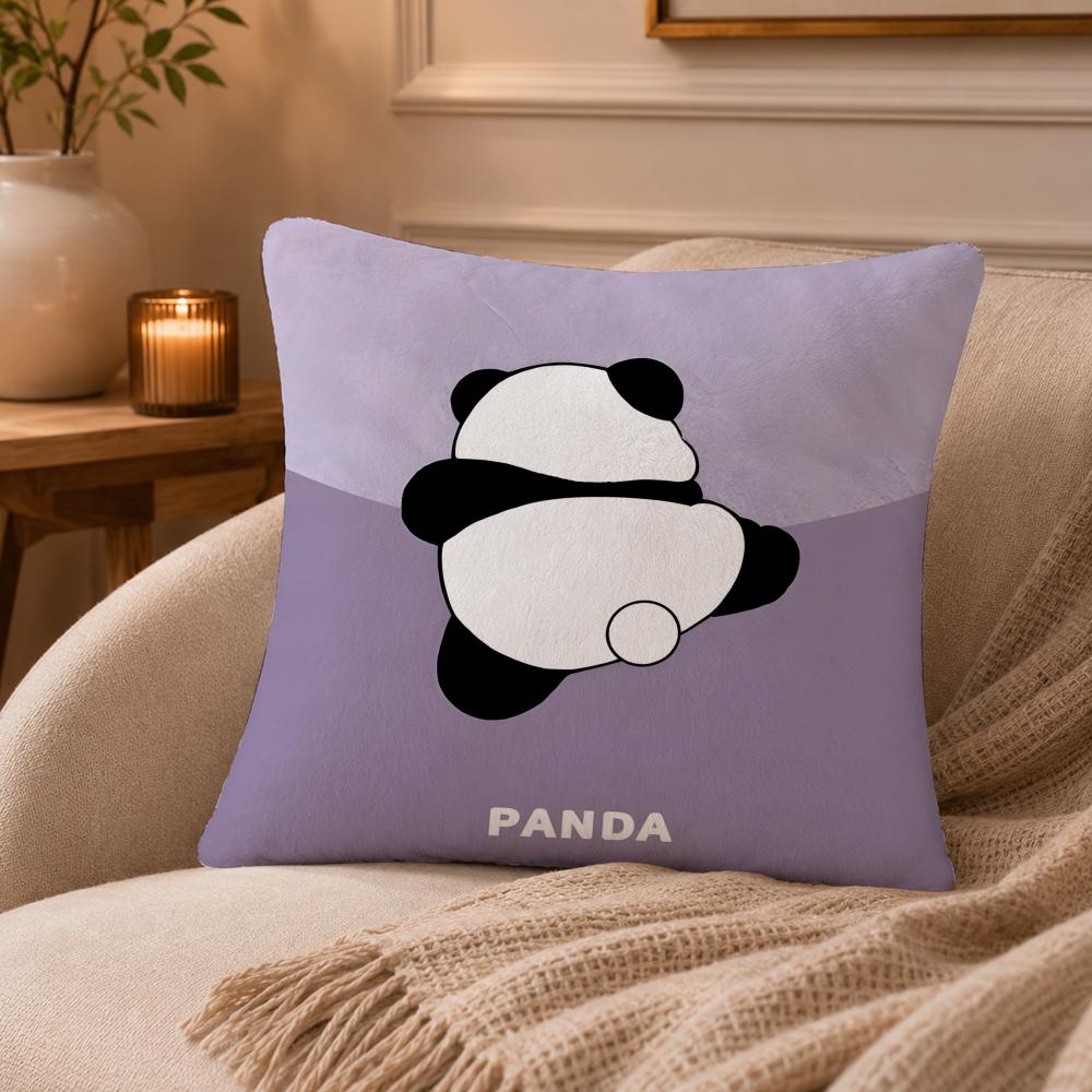 Lovely Panda Cushion Cover Anti-dustmite Pillowcase Invisible Zipper Silky Short Plush Sofa Cushion Cover