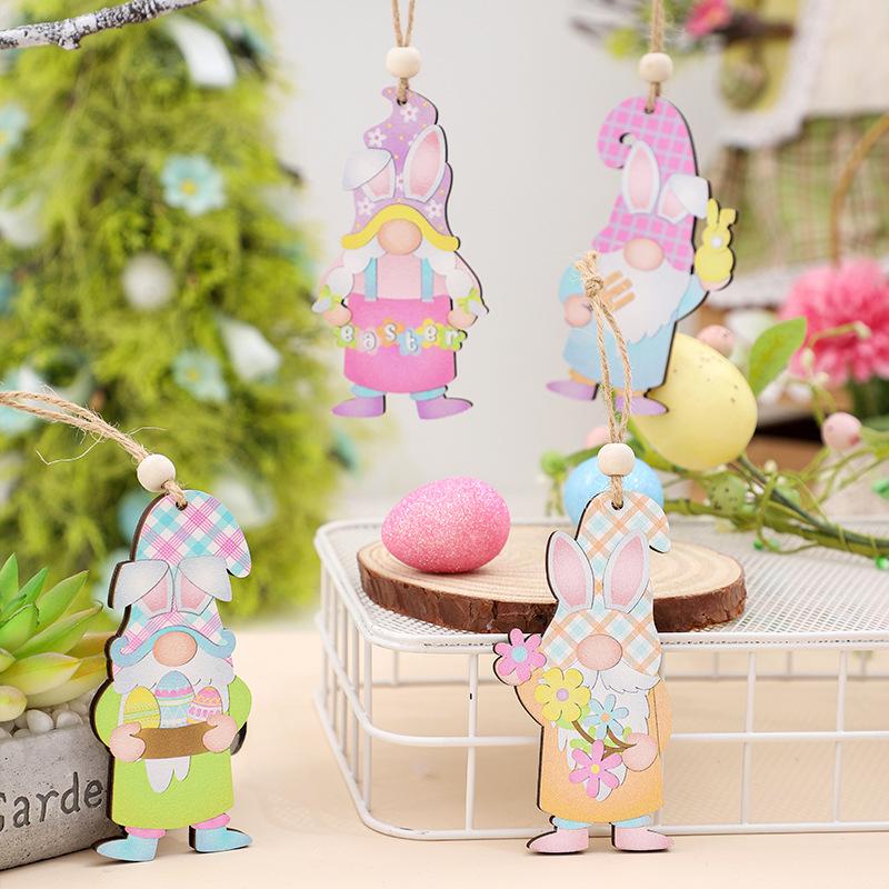 Easter Decorations: 8 Pieces Per Box of Easter Eggs, Cute Faceless Fairy Old Man Wooden Pendant