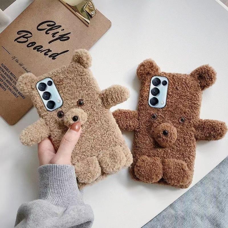 Kleiner brauner Bär für Apple 16 Handyhülle Herbst und Winter Plüsch für IPhone15PROMAX Lammwolle 14plus Frauen