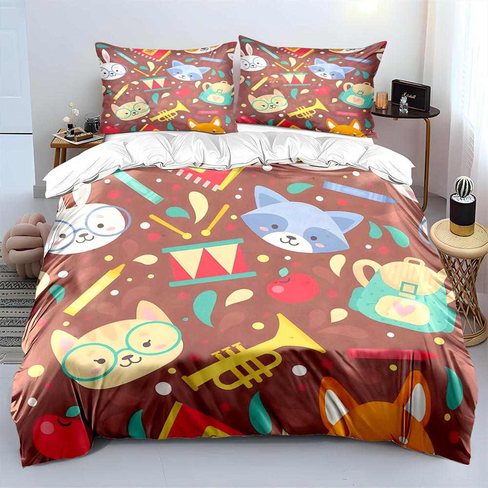 Cute Cartoon Animals Musical Truments Print Bedding Set 1 Duvet Cover 2 Pillowcases For Adult Children Luxury Gift Full Size