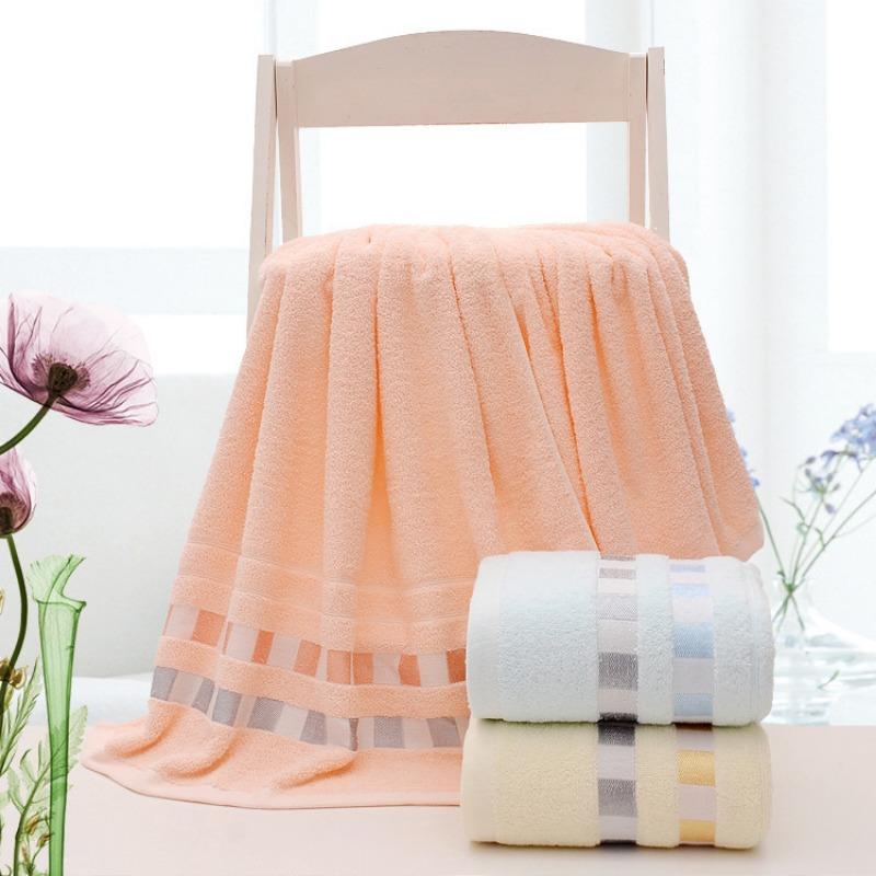 Jacquard Ribbon Checkered Large Bath Towel, Thick Cotton Soft Absorbent Beach Towel