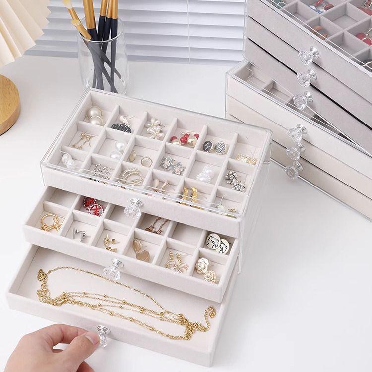 Velvet Jewelry Box with Anti-Oxidation, Transparent Acrylic Storage for Earrings, Necklaces, and Rings