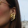 Creative Gold Plated Stainless Steel Round Geometric Earrings for Women Statement Geometric Studs Fashion Jewelry Waterproof