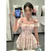 Vestido francés de manga corta con delicado estampado floral en la cintura, para mujer, verano, superhada, dulce, para salir, vestido de princesa, tutú de pastel