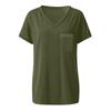 Women's Fashion Spring/summer V-neck Pocket T-shirt With Rolled Edge Short-sleeved Loose Top