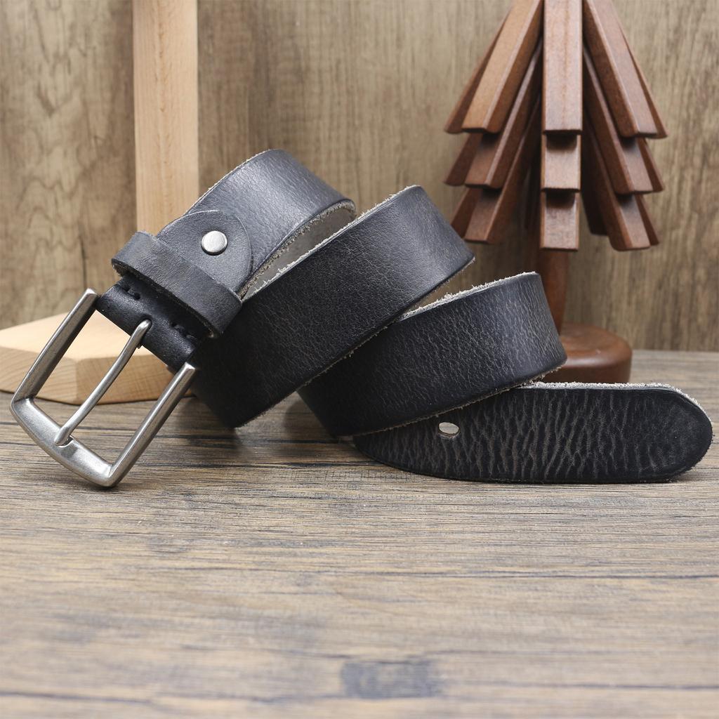3.8Cm Washed Retro Belt Men'S First Layer Cowhide Locomotive Pin Buckle Casual Jeans Belt Genuine Leather