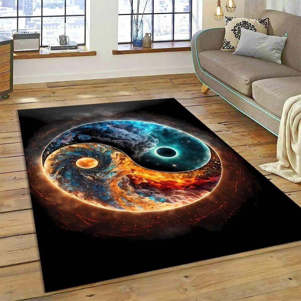 Yin og Yang 3D Naturaliser Kinesisk Tai Chi Teppe for Hjem Stue Soverom Sofa Dørmatte Dekor, Lekeområde for Barn Sklisikker Matte