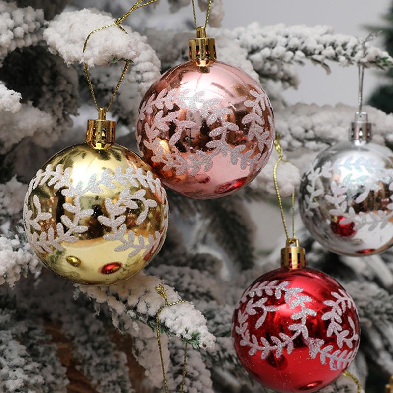 6Pcs 6cm Plastic Ball Christmas Tree Decor Willow Vine Pattern Painted Ball Festival Hanging Ornament
