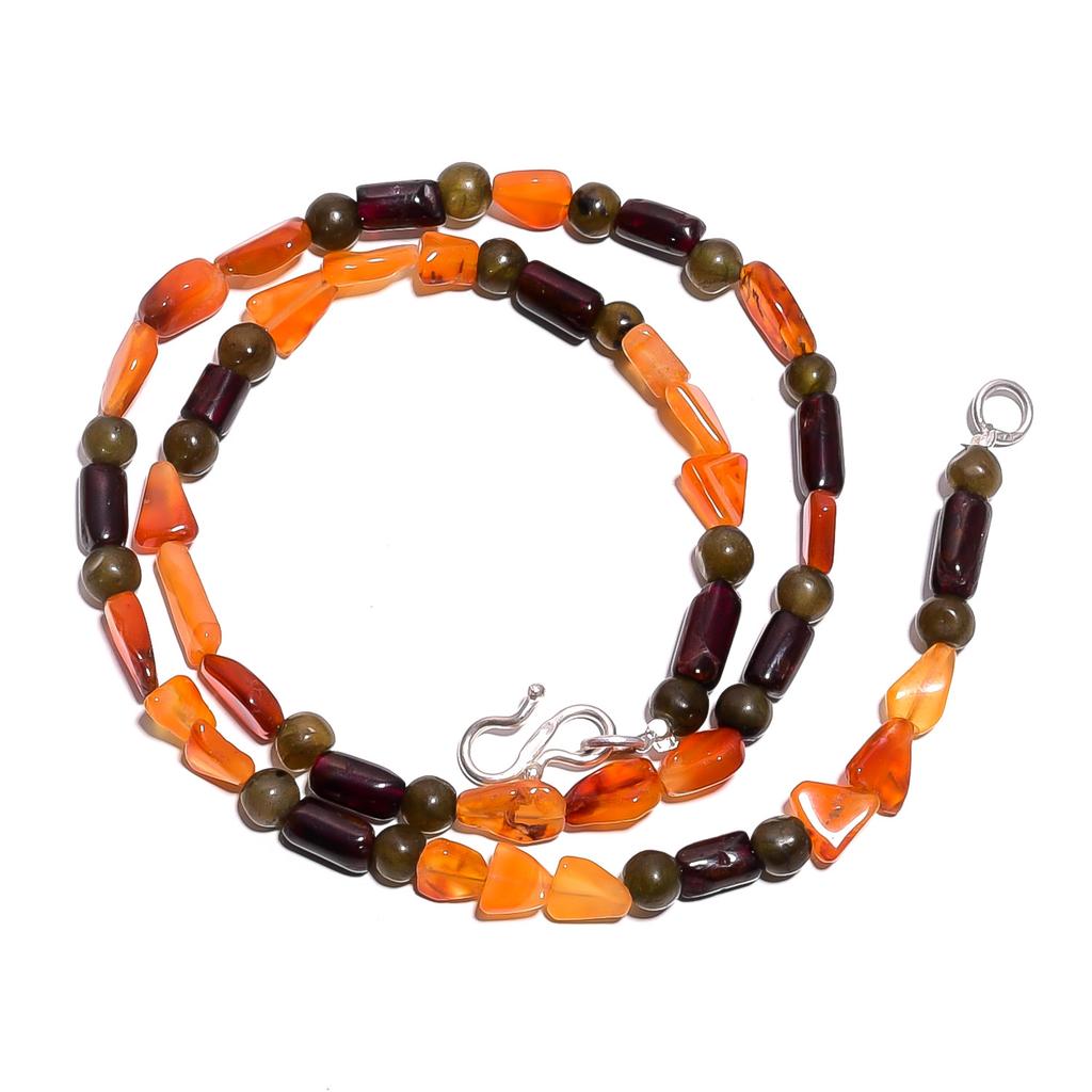 Natural Carnelian Labradorite Garnet Gemstone Smooth Beads Necklace 17" UB-4709 UB-4709