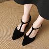 Krazing Pot Sheepskin Suede Round Toe Size 41 Thick High Heels Buckle Office Lady Gladiator Autumn Pumps