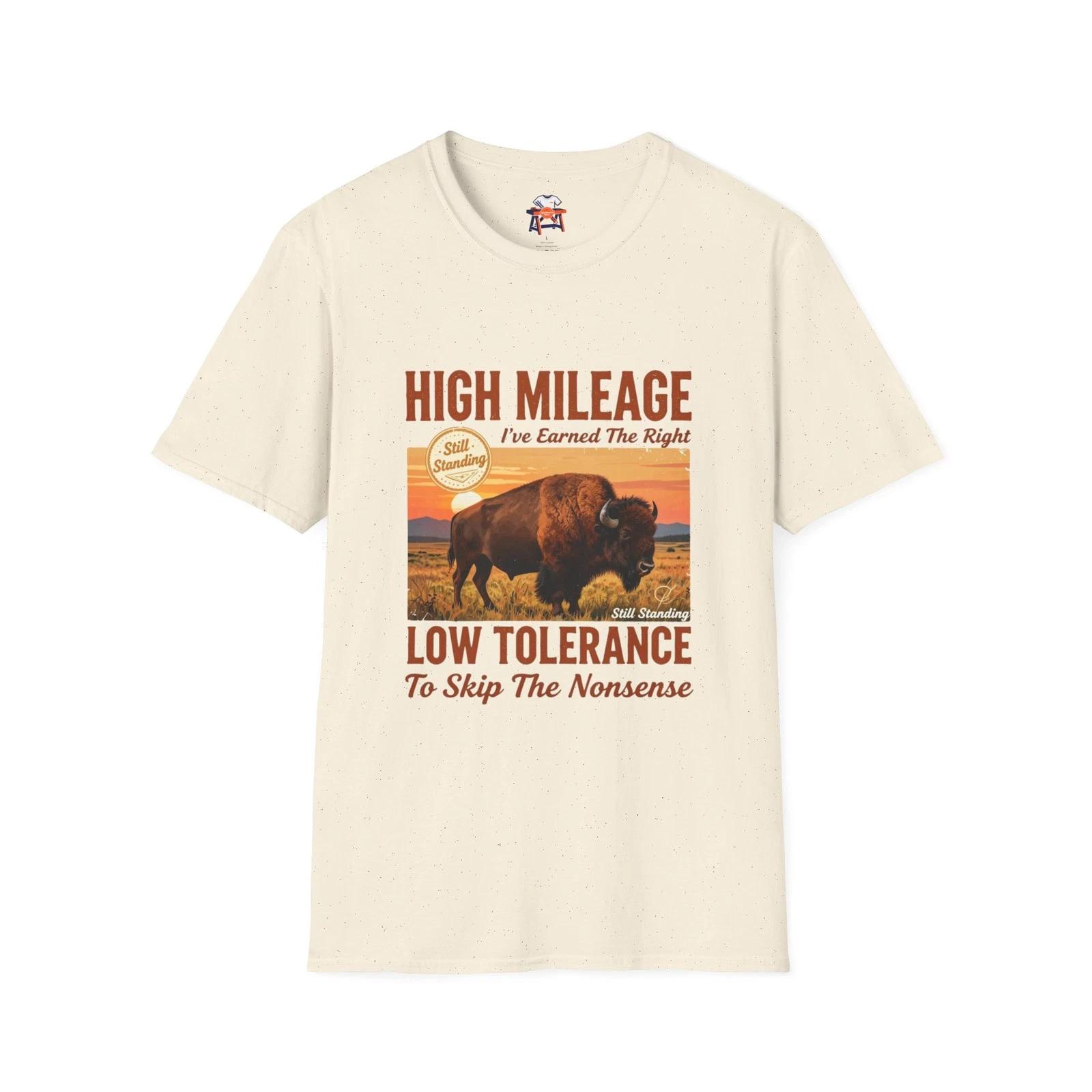 High Mileage Low Tolerance Shirt Funny Dad Grandpa Bison Men’s T-Shirt 2XL