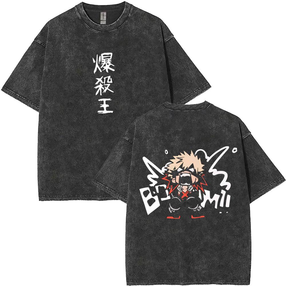 

Washed Vintage Anime My Hero Academia Midoriya Izuku Bakugou Katsuki Graphic T Shirt Men Women Casual Cotton Manga Tshirts Tops S