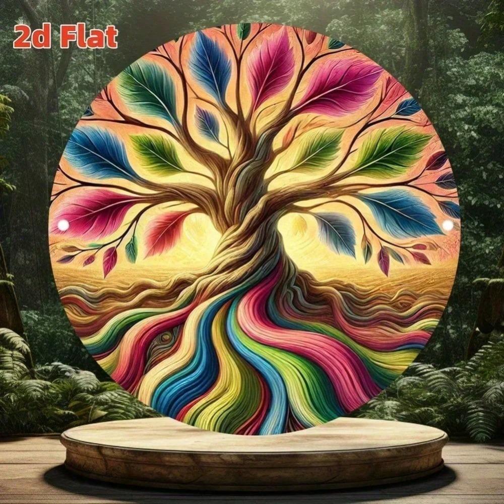 2D Flat Metal Wall Art, Circle Decorative Hanging, for Home Garden Living Room, Durable Easy Clean