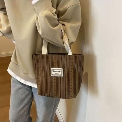 Japanese-Style Striped Canvas Bag for Women - Chic Handheld & Single-Shoulder Tote, Perfect for School & Commuting