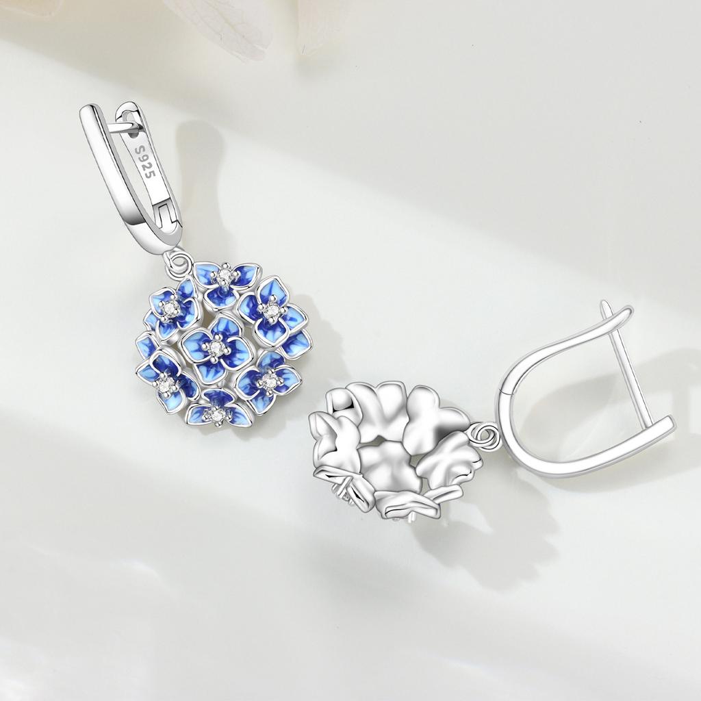 925 Sterling Silver Blue Hydrangea Flower Drop Earrings Women Earrings Charm Fashion Versatile Party Jewelry Gifts