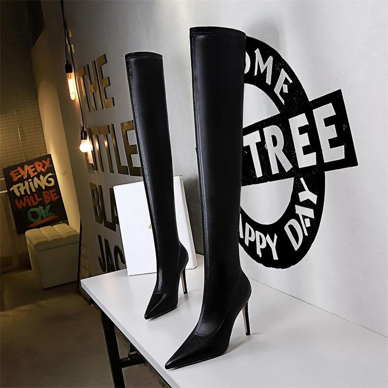 Fashion Fashion Simple Soft Leather Women Long Boots 2024 Autumn Winter Pointed Toe Thin High Heel Over the Knee Black Boots